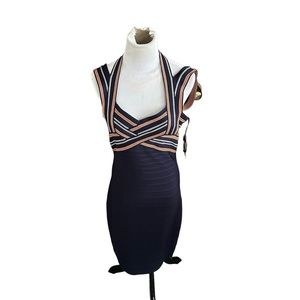 New Guess navy blue orange bandage dress size large
